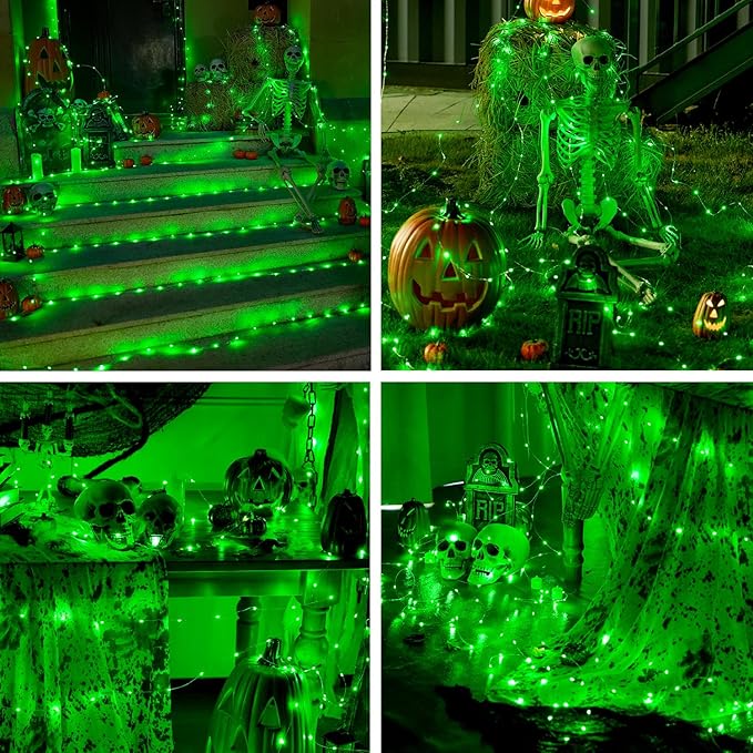 JMEXSUSS 2 Pack Green Fairy Lights Battery Operated, Total 200 LED 66ft Twinkle String Lights with Remote, 8 Modes Halloween Lights for Tree Wreath Fireplace Indoor Outdoor Xmas Halloween Decor