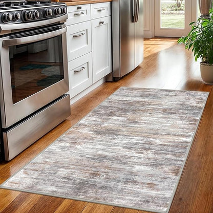 KOZYFLY Modern Abstract 3x5 Area Rug Washable Bedroom Rug Multi Grey, Throw Entry Mat Non-Slip Stain Resistant Carpet Dining Room Rug with Soft Low Pile for Living Room Kitchen Bath Office