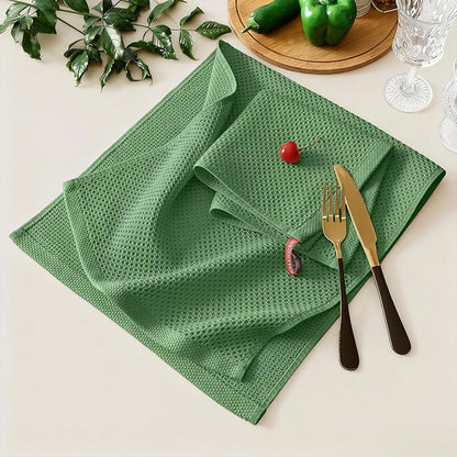 Kitinjoy 100% Cotton Kitchen Towels and Dishcloths Set, 8 Pack Waffle Weave Dish Towels Ultra Soft Absorbent Quick Drying Dish Rags, 13 x 28 Inch and 12 X 12 Inch, Grass Green