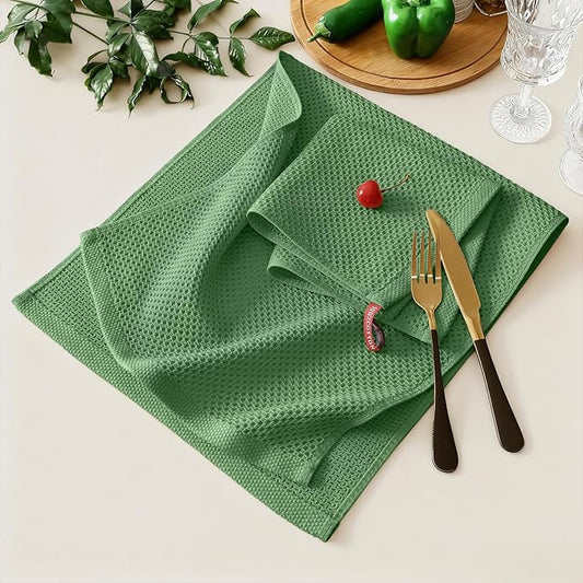 Kitinjoy 100% Cotton Kitchen Towels and Dishcloths Set, 8 Pack Waffle Weave Dish Towels Ultra Soft Absorbent Quick Drying Dish Rags, 13 x 28 Inch and 12 X 12 Inch, Grass Green