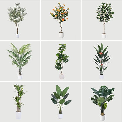 Artificial Olive Tree 7FT, Indoor Fake Silk Plant with Realistic Trunk, Leaves, Fruits and White Planter, Faux Potted Tree for Home Decor and Housewarming Gift, 2 Pack