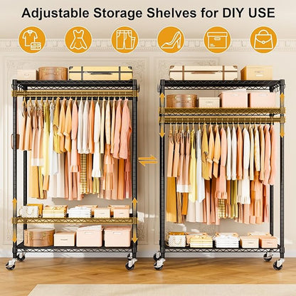 P7 Rolling Clothes Rack, Clothing Racks for Hanging Clothes, Heavy Duty Garment Rack with Wheels, 3 Tiers Freestanding Portable Closet Rack 45''W × 20.5''D × 80.5''H, Max Load 480 lbs, Black