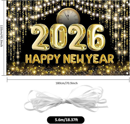 2026 New Years Eve Party Supplies Set, Large Happy New Year 2026 Background Banner, Party Cone Hats, Welcome 2026 Banner, 2026 New Years Eyeglasses and Party Blowers