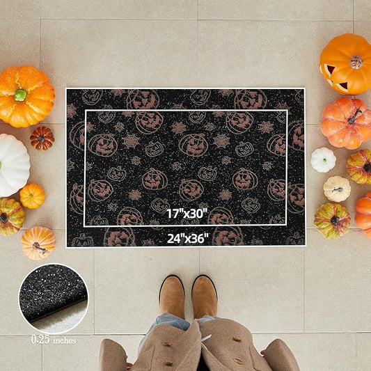 Halloween Door Mat, Halloween Pumpkin Doormat Outdoor Front Door Entrance Absorbent Entry Mat with Non Slip Backing, 24''x36'', Pumpkins Black