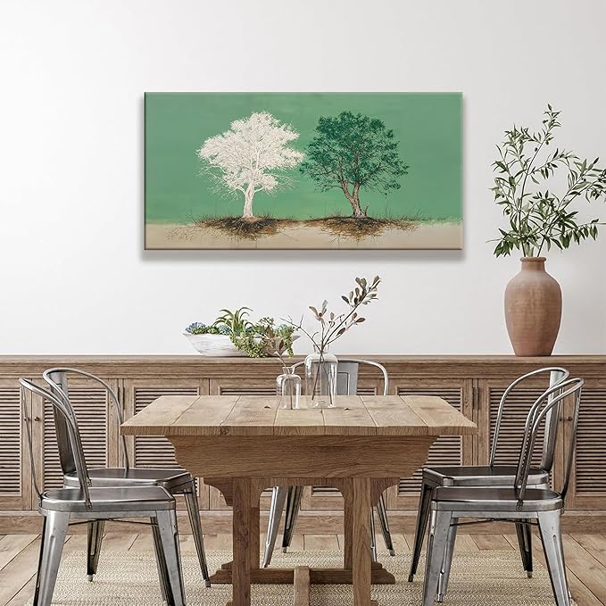 White And Green Canvas Art Wall Decor Tree Of Life Wall Art Decoration Modern Home Wall Decor Abstract Wall Art For Bedroom Living Room Apartment Kitchen Bathroom Office 20x40 Inch