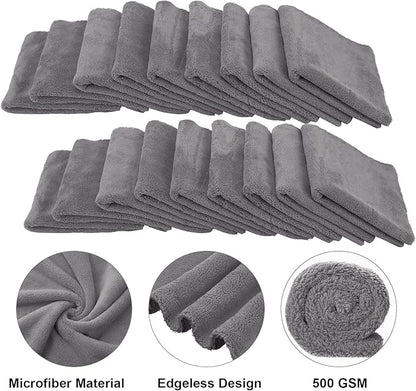 Shimeyao 30 Pcs 16 x 16 Inch Edgeless Microfiber Plush Towels for Cars Detailing Drying Wash Polishing Absorbent Cleaning Cloths, 500 GSM(16 x 16 Inch, Gray, 30 Pcs)