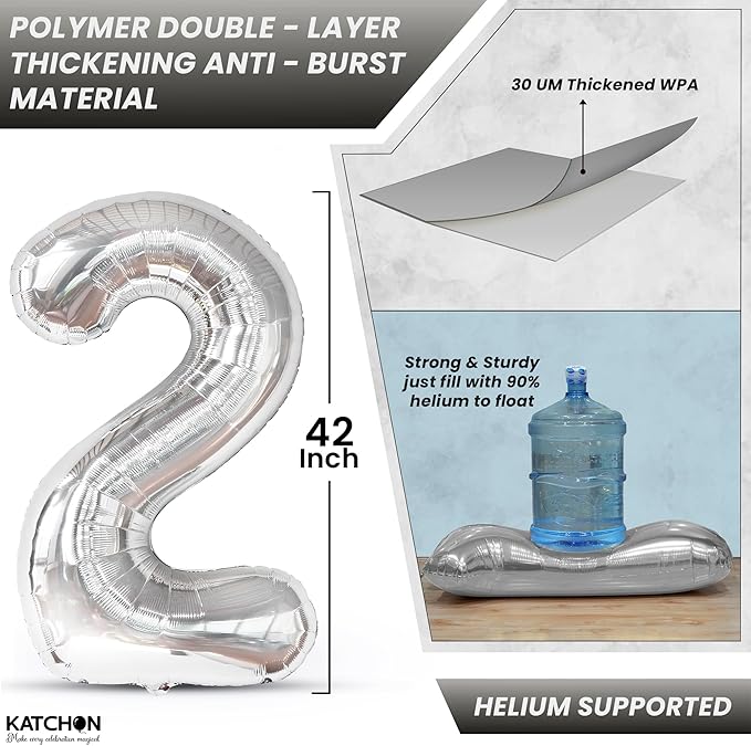 Katchon, Giant Silver 2026 Balloons - 42 Inch | New Year Balloons | 2026 Balloon Numbers | Silver Balloon for New Years Decorations 2026 | NYE Decorations | New Years Eve Party Supplies 2026
