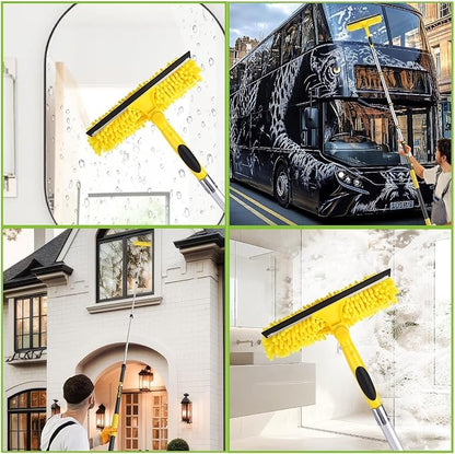 144'' Long Reach Window Squeegee with Telescoping Extension Pole,2 in 1 Shower Cleaning with Telescopic Pole,Extension Washing Tool with Rotatable Clean Head for Indoor/Outdoor High Window Glass