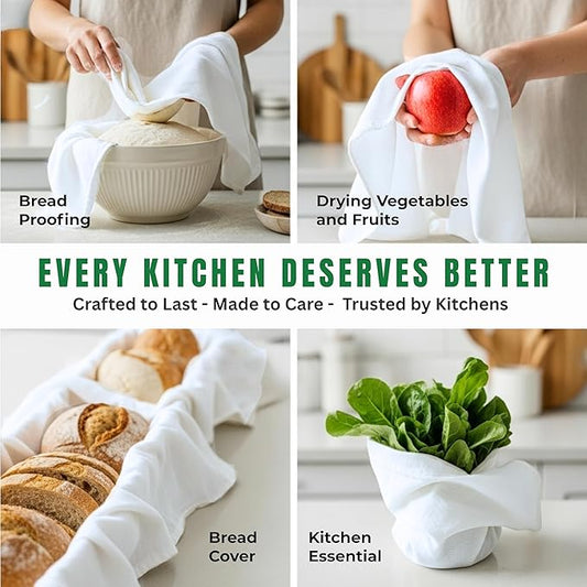 Flour Sack Towels| Tea Towel for Crafts| Kitchen Dish Cotton Blank Towel for Embroidery|Baking Bread Proofing Linen Cover| Thick Absorbent Quick Dry| 3 Pack 18"x28" White