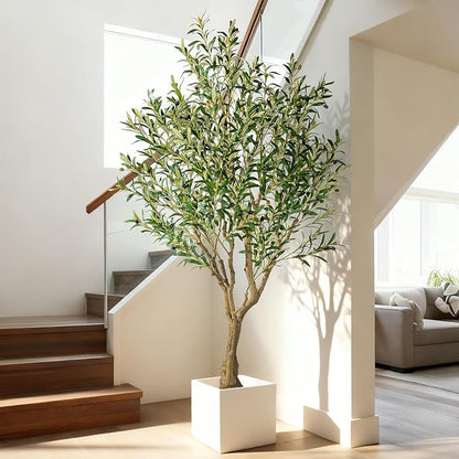 6ft Faux Olive Tree with Pot & Moss Artificial Olive Plant Fake Olive Tree for Home Decor, Large Indoor Artificial Trees Faux Plants Indoor Durable Artificial Trees for Living Room/Office