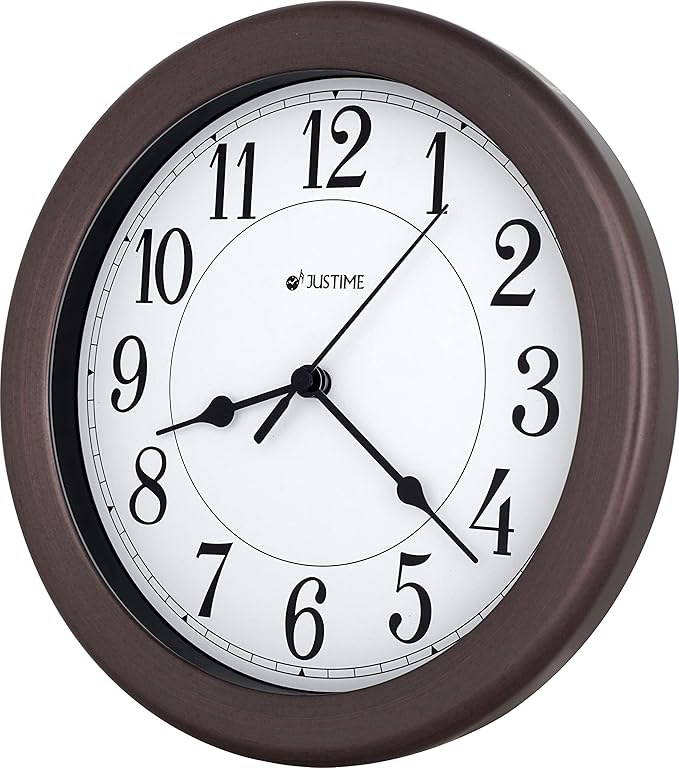 JUSTIME 8.5 inch Water Resistant Wall Clock for Bathroom Clock for Wall Decor Small Space Kitchen Clocks Office Boat RV Battery Operated Silent Non Ticking