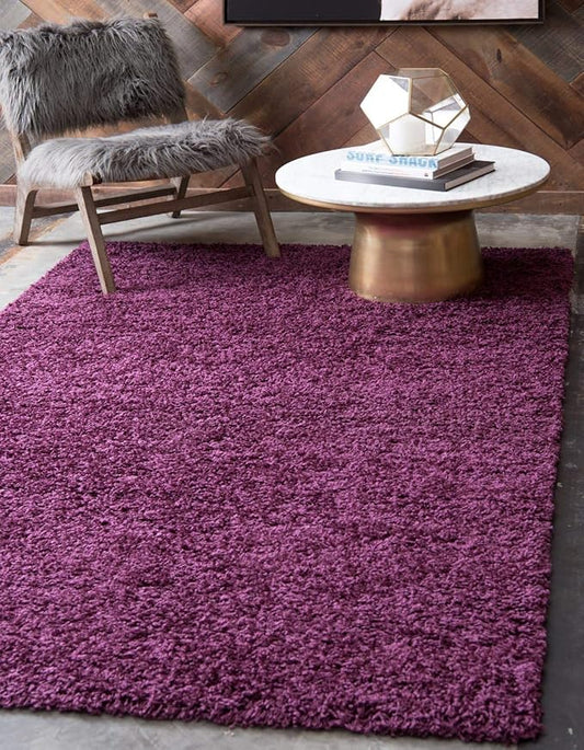 Unique Loom Solid Shag Collection Area Rug (10' x 13' Rectangle, Eggplant Purple)