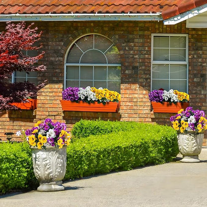 Hananona 24 Pcs Artificial Outdoor Flowers, Faux Silk Pansy Plants for Outside UV Resistant Spring Pansies Flower for Home Planter Porch Patio Yard Decor (24, Yellow, White, Purple)
