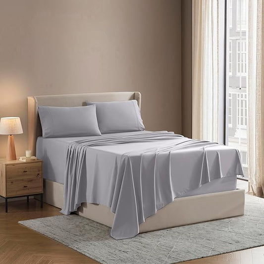 Nestl Short Queen Sheet Set - 1800 Ultra-Soft Microfiber - Double Brushed - Deep Pockets - Easy Fit - 4 Piece Set - Bed Sheets (Short Queen, Grey Lavender)