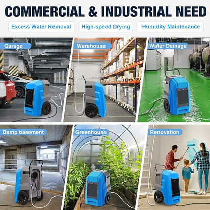 MOUNTO 180Pints Commercial Dehumidifier with Pump and Drain Hose, LGR Portable Dehumidifier with wheels for Home, Basements, Garages, and Job Sites.