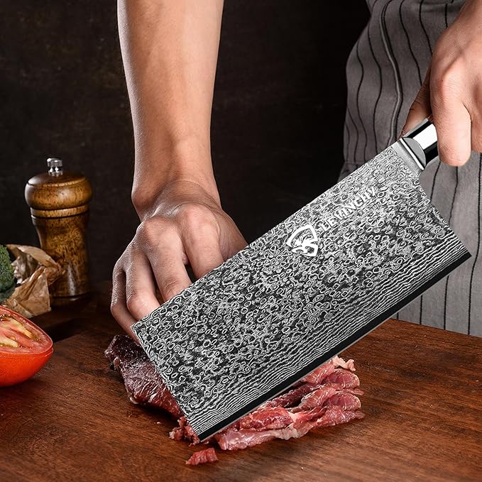 Damascus 8 inch Cleaver Knife, Professional Handmade Damascus Stainless Steel Kitchen Knife, Superb Edge Retention, Stain & Corrosion Resistant, Ergonomic PAKKA Wood Handle