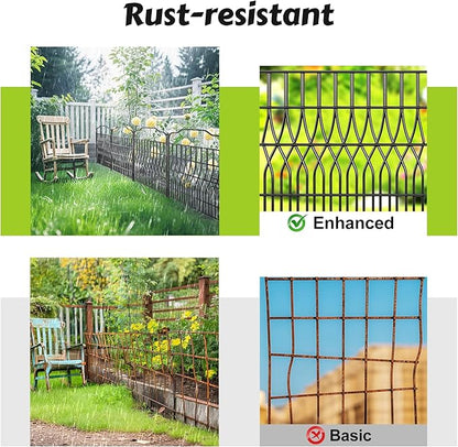 Bepatio 5 Panels Garden Fence with Latch - Total 27.6in（H） x 9.8ft(L) Dog Fence Outdoor for Yard, Arc Fencing Panels, Durable Metal Fencing & Garden Borders, Easy Set-Up, Black
