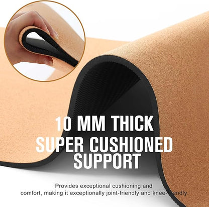 Premium Cork Yoga Mat 1/4 & 2/5 Inch Thick 72 x 26 in, Thick Cork and TPE Non Slip Yoga Mats for Women Men, Sweat Proof Eco-friendly, Great for Hot Yoga & Workouts