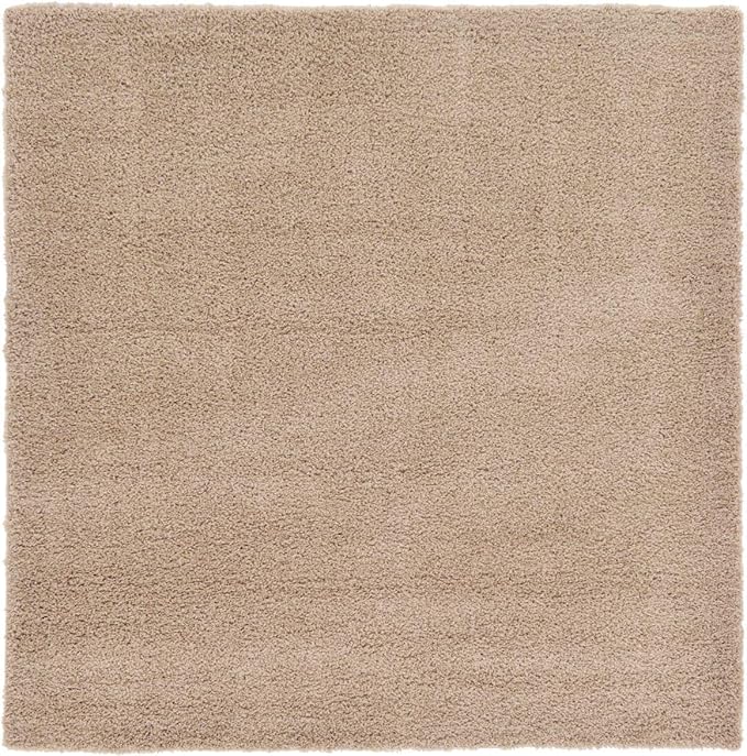 Unique Loom Solid Shag Collection Area Rug (7' 10" Square, Taupe)