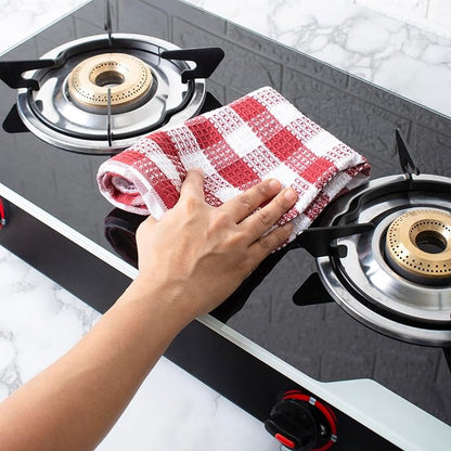 Blue Needles Waffle Weave Kitchen Towels, 15x25 Inches 100% Cotton Set of 6 Dish Cloths for Kitchen, Ultra Soft & Absorbent with Hanging Loop, Dish Rags for Quick Drying, Assorted - Burgundy