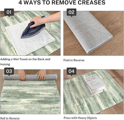 Modern Abstract Runner Rug 2x5, Sage Green Grey Washable Kitchen Runner Entryway Rug Mat Non-Slip Soft Hallway Rug Runner Thin Print Faux Wool Carpet for Bedroom Laundry Room Indoor