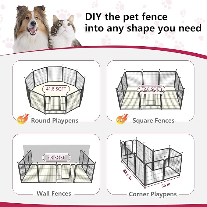 Dog Playpen 32 inch 10 Panels Portable Pet Fence Outdoor for Yard Indoor Dog Pen for Medium/Small Animals, Large Pet Puppy Playpen Heavy Duty Pet Fence for RV Camping, Yard