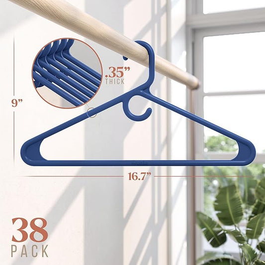 NEATERIZE Ultra Heavy Duty Plastic Clothes Hangers - Navy - Durable Coat, Suit and Clothes Hanger. Perchas De Ropa (38 Pack - Navy)