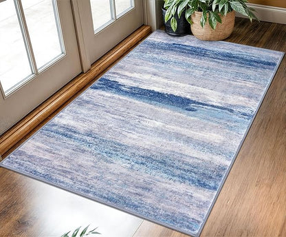 KOZYFLY 3x5 Rug Modern Ombre Living Room Area Rug, Washable Rugs for Bedroom Non-Slip Soft Stain Resistant Striped, Print Blue/Grey/Beige Abstract Carpet for Living/Laundry/Kid Room