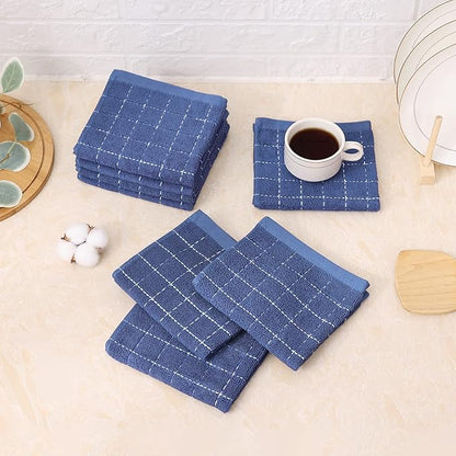 Mordimy 100% Cotton Terry Cloth Dish Cloths, Soft and Absorbent Checkered Dish Towels, Quick Drying Dish Rags for Washing Dishes, 8 Pack, 12 x 12 Inches, Navy