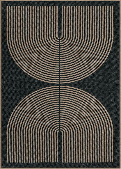 Lahome Modern Rainbow Easy Jute Outdoor Carpet, Washable Rugs 9x12 for Living Room Patio Large Farmhouse Indoor Outdoor Carpet, Contemporary Black Dining Room Rugs for Under Table Office Backyard