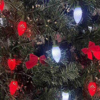 KAQ C9 Christmas Lights 2PK 100 LED 98ft Extendable Waterproof Christmas Lights Green Wire String Lights, Outdoor Xmas Light for Patio Wedding Party Christmas Decorations (Red & Cool White)