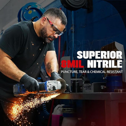 Herkules Grip Heavy Duty 8Mil Black Nitrile Gloves,3D Raised Diamond Texture-Latex & Powder-Free Industrial, Mechanic