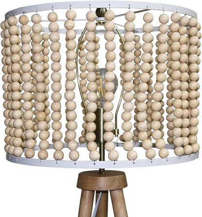 Modern Farmhouse Tall Lamps for Bedroom Office Birch Wood Beaded Table Floor Lamp Three Legged Floor Lamp for Living Room, Bedside, Study Room