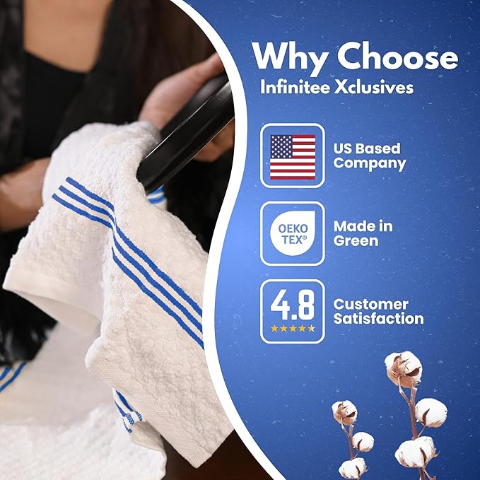 Infinitee Xclusives Premium Dish Cloth 100% Cotton 12 x 12 Inches |Pack of 4| - Ultra Soft Tea Towels - Highly Absorbent Kitchen Rags - Terry Dishcloth for Kitchen and Household Cleaning |Mighty Blue|