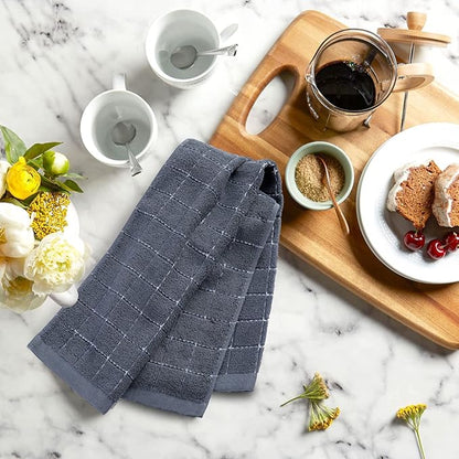Mordimy 100% Cotton Terrycloth Kitchen Towels and Dishcloths Sets, Soft and Absorbent Checkered Dish Towels, Quick Drying Dish Rags for Washing Dishes, 4 Pack 16" x 26" & 4 Pack 12" x 12", Grey