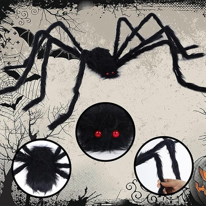 yosager Outdoor Halloween Decorations 2Pcs Realistic Giant Spiders, Huge Hairy Scary Halloween Spider Prop, Black Spooky Spider for Indoor House Outdoor Window Yard Patio Decor (60" 72")