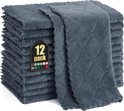 Homaxy 12 Pack Kitchen Dish Cloths (10 x 10 Inches, Dark Grey), Super Soft and Absorbent Coral Velvet Dish Towels, Nonstick Oil Fast Drying Microfiber Cleaning Cloth, No Lint Household Dishcloths