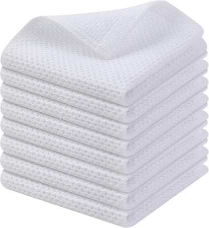 Kitinjoy 100% Cotton Kitchen Dish Cloths, 8 Pack Waffle Weave Ultra Soft Absorbent Dish Towels for Drying Dishes Quick Drying Kitchen Towels Dish Rags, 12 X 12Inch, White