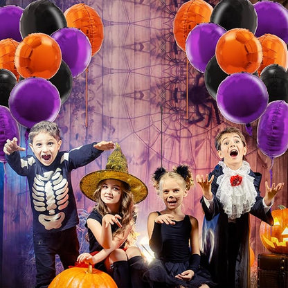 TONIFUL 30Pcs 18 Inch Black Orange Purple Round Shape Foil Balloons Big Circle Helium Mylar Ballons for Birthday Wedding Halloween Baby Shower Anniversary Engagement Party Decor Supplies