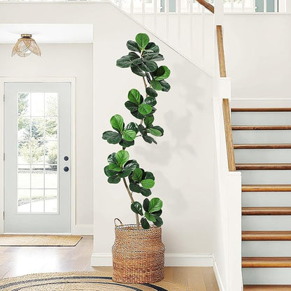 Garvee Fiddle Leaf Fig Tree 7ft Tall Artificial Tree with White Planter，Faux Floor Plant, Indoor Fake Plants for Home Office Decor