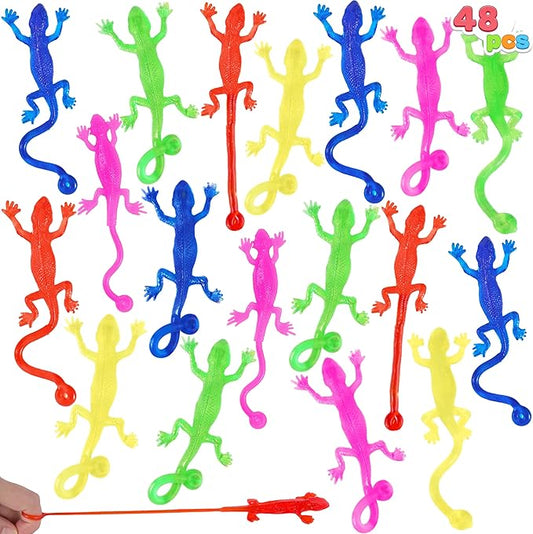 JOYIN 48Pcs Sticky Lizards Party Favors, Party Table Favors Set for Kids, Holiday Traditions, Classroom Treasure Box, Carnival Prizes, Bulk Pinata Stuff Mini Toys, Valentine goodie bags for Kids