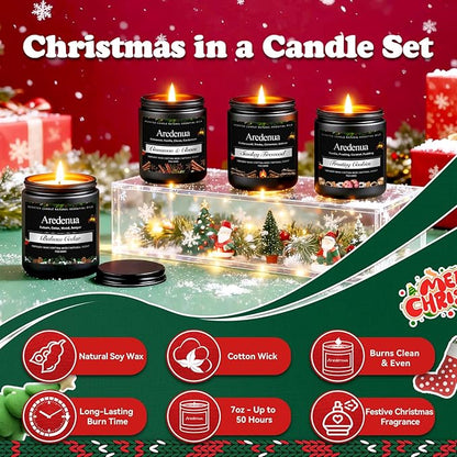 Winter Candles Set | 4 Pack Holiday Scented Candles - Cozy Winter Soy Candle Scents of Balsam Cedar/Firewood/Cinnamon & Cloves/Cookies - Holiday Aromatherapy Candle Gifts for Women Men