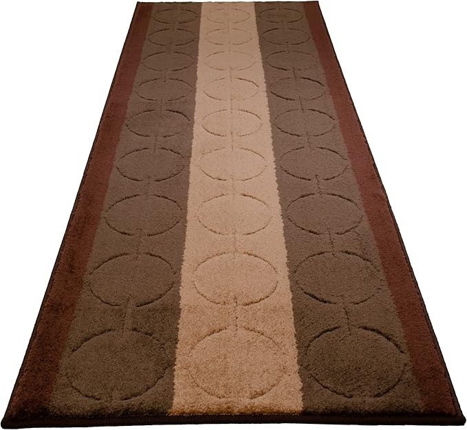 Washable Custom Size Runner Rug Circles Abstract Design Extra Long Runner Rugs for Hallways 26 Inch Wide x Pick Your Size by Feet Slip Skid Resistant Rubber Back (Circle Brown, 3 ft x 36 in)