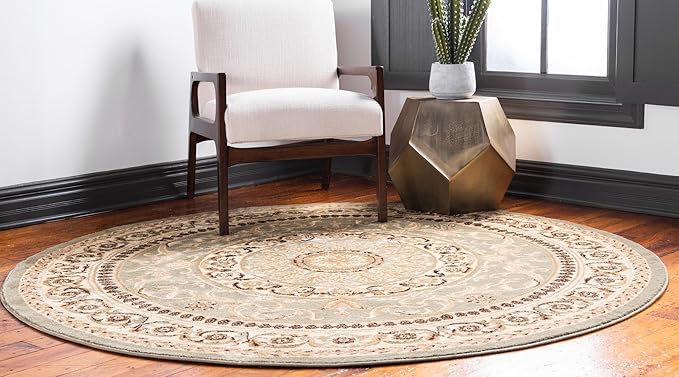 Rugs.com Chateau Collection Rug – 6 Ft Round Light Green Medium-Pile Rug Perfect for Kitchens, Dining Rooms
