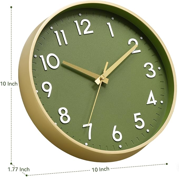 Mosewa Wall Clock 10 Inch, Battery Operated Silent Non-Ticking Modern Analog Clock Decorative for Kitchen, Bedroom, Office(Gold)