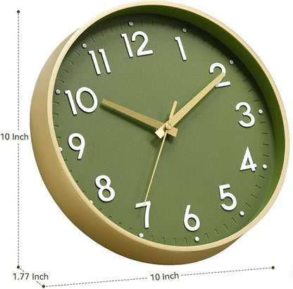Mosewa Wall Clock 10 Inch, Battery Operated Silent Non-Ticking Modern Analog Clock Decorative for Kitchen, Bedroom, Office(Gold)