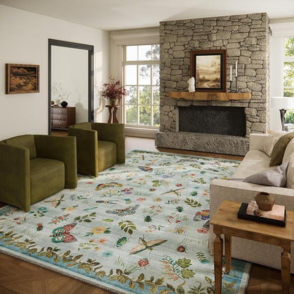 8x10 Area Rug for Living Room: Washable Bedroom Rugs Stain Resistant Non Slip Low Pile Soft Lightweight Carpets Rug for Farmhouse Kitchen Dining Room Nursery Kids Room Indoor
