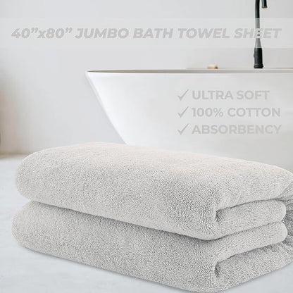 Cotton Paradise 100% Cotton 40x80 Oversized Bath Sheet, Extra Large Turkish Bath Towels for Bathroom, Silver Grey Bathsheet