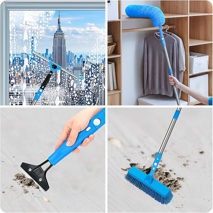 Window Squeegee，5 in 1 Bendable Head Window Squeegee for Home，61''Extension Poles，Bendable Head car Window Cleaner Tool，Squeegee for Shower Glass（Blue）