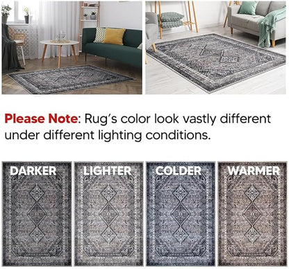 Keen Home Design 5x7 Rug - Machine Washable Area Rug with Non-Slip Backing, Ideal for Living Room, Dining Room, Bedroom - Vintage, Easy Clean, Durable, Low Pile Rug - (5' x 7')